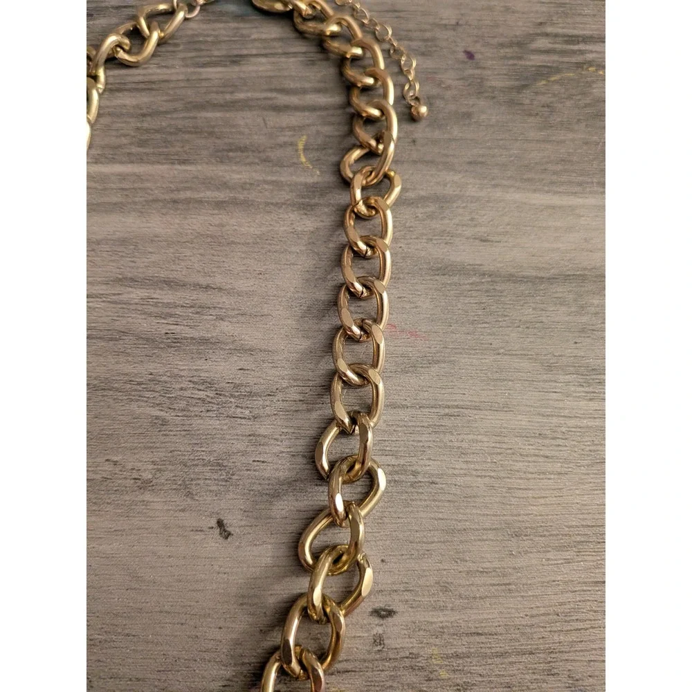 Mens Gold Tone Lion Head Pendant Curb Chain Statement Necklace Adjustable